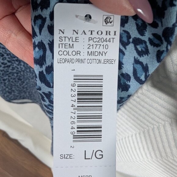 N Natori Blue Leopard Print Cotton Jersey Caftan Midnight Navy Size Large NWT - Picture 8 of 13